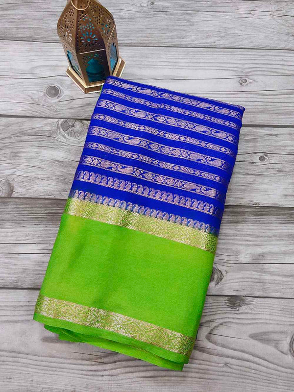 Royal Blue With Green Semi silk saree
